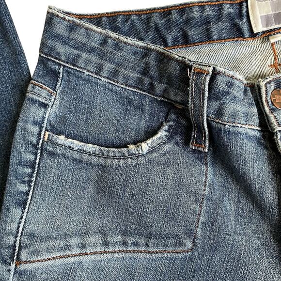 Salt Works Sz 28 Vtg Y2K Low Rise Flare Jeans Usa Made Vintage Wash Flap Pockets - Picture 8 of 16